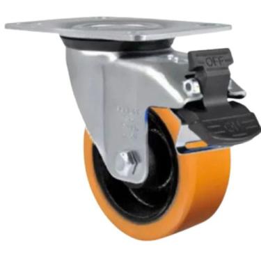 Imagem de Rodizio Giratório Placa Com Freio Poliuretano 170 Kg 3 Pol 10,3 Cm De 