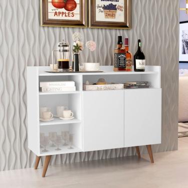 Imagem de Aparador Buffet com 2 Portas e Pés em Madeira Maciça Branco