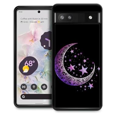 Imagem de CARLOCA Capa compatível com Google Pixel 6A, capa fofa roxa lua estrela Google Pixel 6A design gráfico à prova de choque anti-arranhões capa de proteção contra quedas