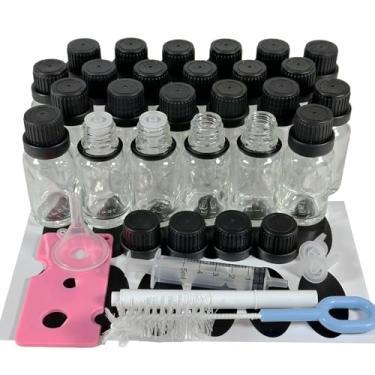 Imagem de PIPIBA Frasco de vidro conta-gotas de óleo essencial de 15 ml. Frascos de amostra recarregáveis com conta-gotas e tampa para perfume e óleos de aromaterapia - Pacote com 24 (transparente)