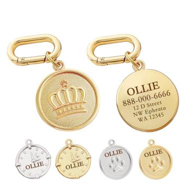 Imagem de MEMOPAW Etiquetas de identificação para cães personalizadas, dupla face, gravadas profundamente, coleira de gato e cachorro, formato de pata, processo de cobertura banhada a ouro