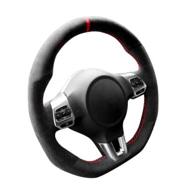 Imagem de Alfanxi Hand Stitch Steering Wheel Cover Fits Alcantara Material for Volkswagen Golf6 Polo GTI MK6 Scirocco R Passat CC R-Line (Red Stripe)