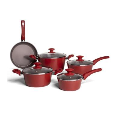 Imagem de Jogo de Panelas Antiaderente Ceramic Life 5 Peças Optima com Indução Vermelho Carmin Brinox