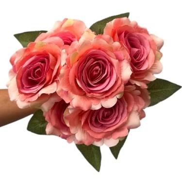 Imagem de Buquê de Rosas Grandes Com 7 Flores Artificiais Decoração (Rosa-chiclete)