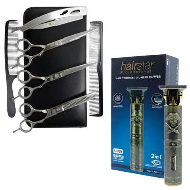 Imagem de Máquina De Acabamento Km-203 + Kit 3 Tesouras Barbeiro - Hairstar, Pra