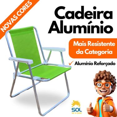 Imagem de Cadeira de Praia em Alumínio Reforçado Cores Lisas Diversas Tecido Sannet
