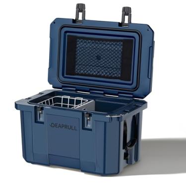 Imagem de Refrigerador rígido de 60 litros, caixa de gelo isolada segura gelo por até 6 dias, refrigerador portátil com alças de corda de nylon, porta-copos, travas duplas para acampamento, praia, piquenique