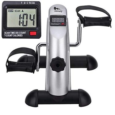 Imagem de Mini bicicleta ergométrica, himaly portátil pedal doméstico exercitador academia perna braço treinamento cardiovascular resistência ajustável display LCD feminino masculino (prata)