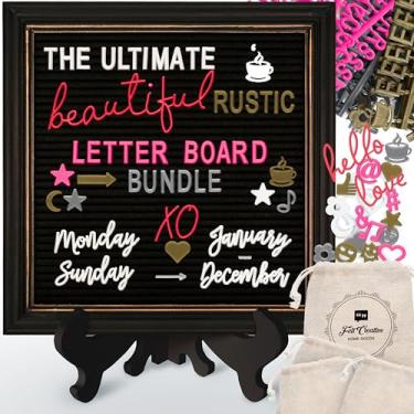 Imagem de Quadro de cartas de feltro preto Ultimate Rustic Farmhouse Bundle Moldura de madeira vintage e suporte por Felt Creative Home Goods Conjunto de 800+ letras (preto gótico, 25 x 25 cm)