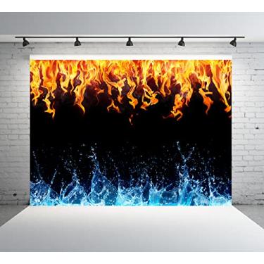 Imagem de Fundo de festa de chamas de fogo, luz do sol, ouro, fogo e gelo, decorações artísticas de vinil azul para selfie, aniversário, fogueira, formatura, fotos para fotos de 18 x 1,5 m