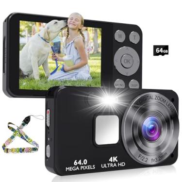 Imagem de Câmera digital infantil UHD 4K: Câmeras de ponto e disparo de 64 MP com zoom de 18X - Câmera compacta pequena vintage de 64 GB para meninos, meninas, adolescentes, iniciantes, câmeras de vlogging de