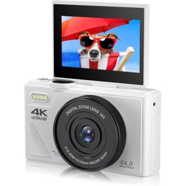 Imagem de Zunate Câmera digital retrô de 64 MP, câmera vlogging UHD vintage 4K com zoom de 18x, foco automático, tela flip de 7,6 cm para vlogging de fotografia de viagem (branca), Zunateyk6vg30wnx-11