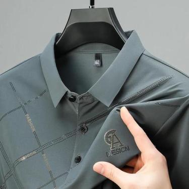 Imagem de Camisa Polo Masculina de Verão - Luxuosa em Seda Gelada, Manga Curta, 