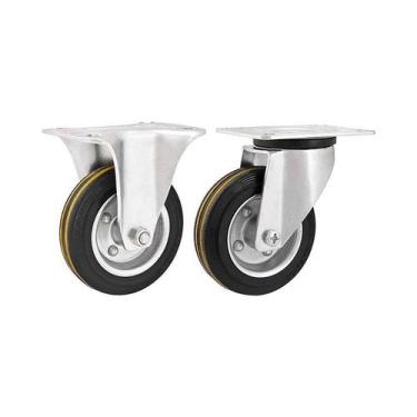 Imagem de Kit 2 un rodízio fixo giratório borracha preta 3" 76mm 60kg - VONDER