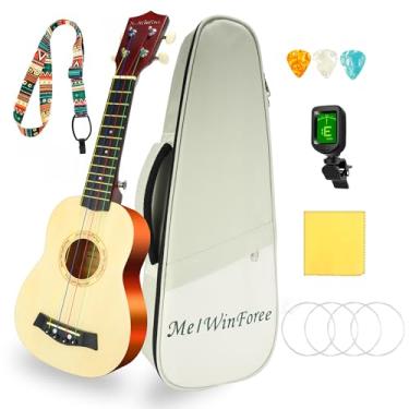 Imagem de Ukulele Soprano WelWinforee 21 - Kit para iniciantes para crianças, completo com Gig Bag, alça, afinador, cordas, palhetas, pano - Ideal para shows, músicos canhotos - Ukulele perfeito para iniciantes
