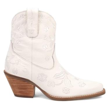 Imagem de Dingo Bota feminina casual com estampa floral bordada no tornozelo salto médio 5 a 7,6 cm - branca, Branco, 41