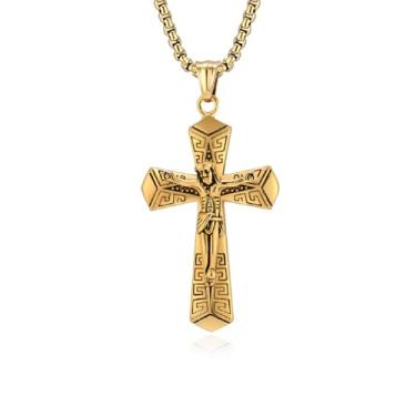 Imagem de Aprila Colar masculino com cruz de chave inglesa, aço inoxidável, preto, ouro, prata, crucifixo Jesus, joia cristã, corrente de 60 cm, Aço inoxidável, Sem Pedra Preciosa