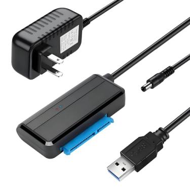 Imagem de Adaptador USB 3.0 para SATA com alimentação, cabo de disco rígido externo para SSD/HDD de 6.3 cm e HDD de 8.9 cm até 6TB, suporta UASP, Plug & Play, inclui adaptador de alimentação de 12V 2A