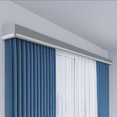 Imagem de Caixa De Cortina Com Trilho Duplo, Trilho De Cortina De Liga De Alumínio Para Montagem Na Parede Com Parafusos, Trilhos De Cortina Decorativos Para Sala E Painel De Sanefa, Gray, 18ft/5.4m