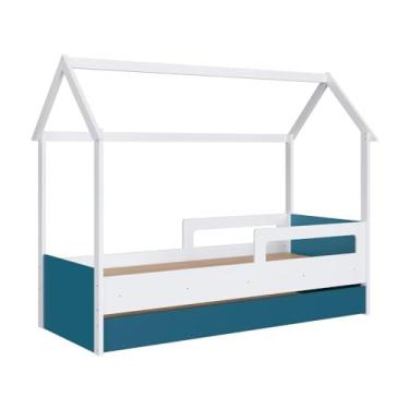 Imagem de Cama Infantil Com Colchão Montessoriana Branca e Azul