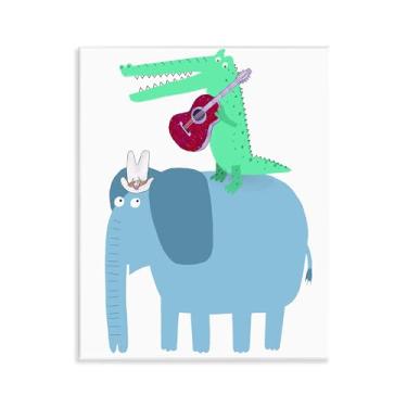 Imagem de Stupell Industries Elefante e jacaré com placa de parede de guitarra acústica por Carla Daly, 28 x 35 cm