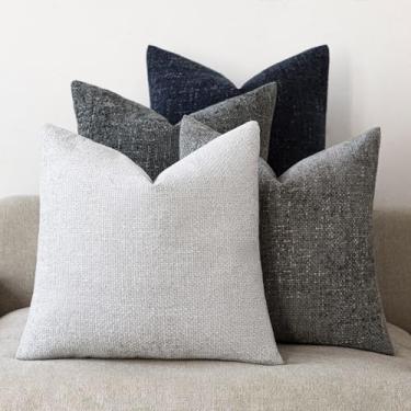 Imagem de EIHU HOME ROMANDECO Capas de almofada neutra 50 x 50 cm Conjunto de 4, série azul marinho cinza - chenille texturizado para sofá, cama e sala de estar