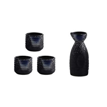 Imagem de JIYTG Conjunto de saquê vintage preto de cerâmica para saquê xícara de saquê para artesanato frio/quente/chá/saquê conjunto de 4 peças panelas de saquê