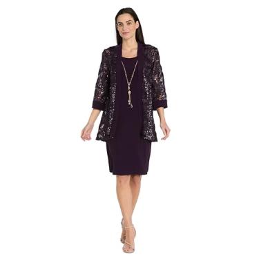 Imagem de Elegante vestido de renda de lantejoulas com colar - roupa de noite bordada com mangas 3/4, Ameixa, 50