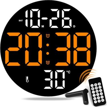 Imagem de MonBel Relógio De Parede Digital 9" Com Display Led, Calendário Redondo Controle Remoto, Escurecimento Automático, Temporizador, Temperatura, Relógios Elétricos Modernos E Silenciosos Para Quarto, S