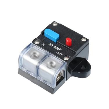 Imagem de Motoforti Suporte de fusível universal DC 12V-24V 80A Auto Audio Circuit Breaker Reset Fuse Holder para proteção do sistema estéreo de áudio marinho do carro, durável, liga de zinco, preto, 1 conjunto