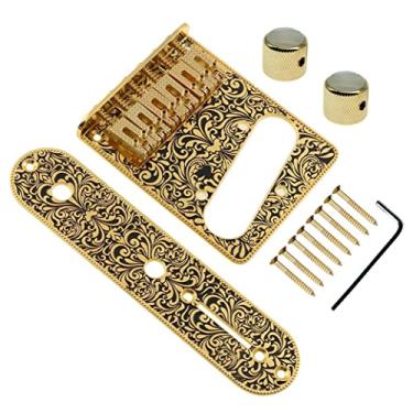 Imagem de Jiayouy Placa De Ponte Roller Saddle Com Controle Interruptor 3 Vias E 2 Botões Cúpula Serrilhados Para Guitarra Elétrica Telecaster 6 Cordas (Dourado A)