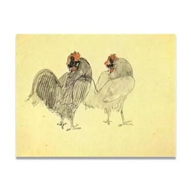 Imagem de Two Roosters Diego Rivera Murals – Arte de realismo socialista mexicano, muralista do século 997, coleção clássica do museu de Nova York para decoração de casa 30 x 39 cm