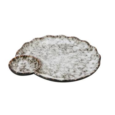 Imagem de Prato de bolinho de massa em forma de leque criativo retrô simples de cor sólida para uso doméstico - padrão grande de pedra fosca