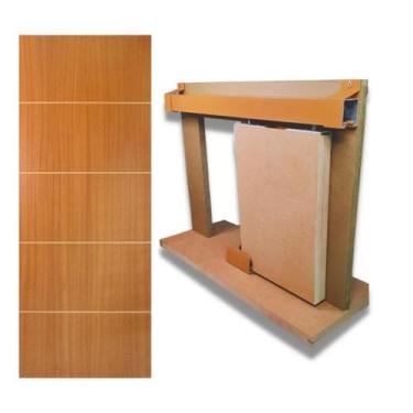 Imagem de Kit Porta Madeira Frisada 4009  - 70x210 + Trilho Correr 1,40 Cereja +