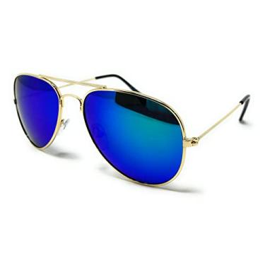 Imagem de WebDeals Óculos de sol aviador de metal retrô tamanho infantil.., Moldura dourada, azul e verde Revo, Small