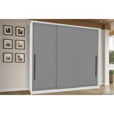 Imagem de Guarda Roupa 3 Portas de Correr e 4 Gavetas Valência Branco/Cinza - Politorno