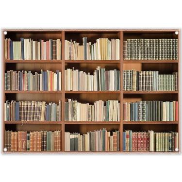 Imagem de ZTHMOE Estante de tecido de 2,4 x 1,8 m, pano de fundo, biblioteca escolar, fotografia de fundo para gravação de vídeo, zoom, reunião, tela de ensino, formatura, sessão de fotos, adereços