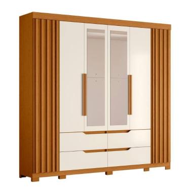 Imagem de Roupeiro Frisado Com Espelho Altônia Cinamomo Off White