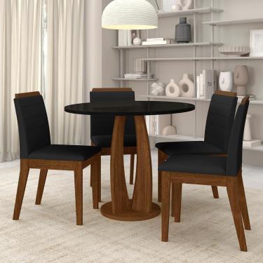 Imagem de Sala De Jantar Redonda Fontana Com 4 Cadeiras Freij/preto/preto - Ma