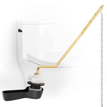 Imagem de Substituição universal de alavanca de descarga de tanque de vaso sanitário, kit de substituição de alça de vaso sanitário com correntes de aço inoxidável, alavanca de viagem de vaso sanitário de montagem em ângulo de latão sólido, bronze polido a óleo