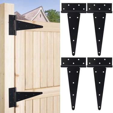 Imagem de Dobradiças de portão com alça em T de 30,5 cm, dobradiças de porta de celeiro para serviço pesado, dobradiças pretas para cerca de madeira, portão de quintal, ferragem forjada, ferro à prova de