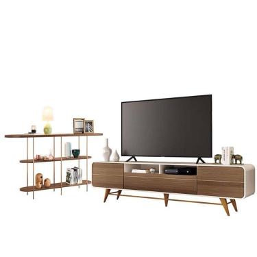 Imagem de Rack Bancada Época com Aparador Infinity Castanho Off White - HB Móveis