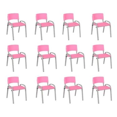 Imagem de Kit 12 Cadeiras Infantil Iso, Escola, Base Cinza- Rosa