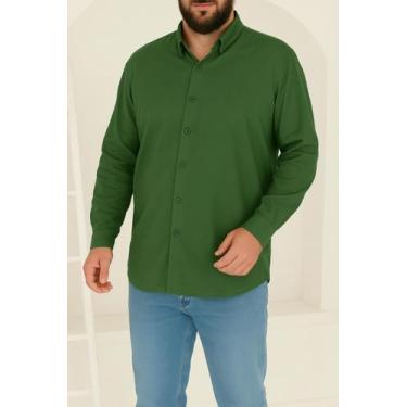Imagem de Camisa Social Masculina Manga Longa Plus Size - Fix Modas, Verde, G4