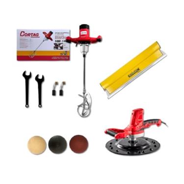 Imagem de Cortag Desempenadeira Elétrica para Reboco Dec - 700 + Berox 60cm para Massa Corrida Evolution + Misturador Hm - 140 para Pedreiro Profissional - 220v