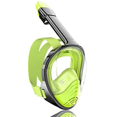 Imagem de Máscara de snorkel de rosto inteiro QingSong, máscara de snorkel com suporte de câmera removível, conjunto de snorkel antiembaçante de visão panorâmica de 180 graus para jovens e adultos, Black/Lemon green, Small