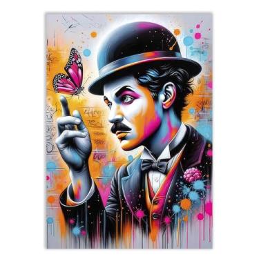 Imagem de Placa Decorativa Charles Chaplin Borboleta Ilustração Cores Decoração Poster Quarto Sala