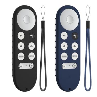 Imagem de Capa de substituição colorida de silicone para controle remoto Google Tv Streamer, capa protetora antiderrapante e durável para controle remoto Google Chromecast com cordão (preto + azul escuro)
