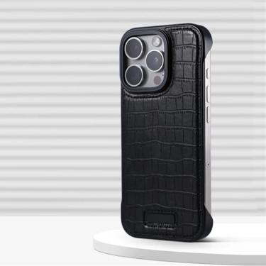 Imagem de HPQWN Capa fina de couro para iPhone 16 Pro, capa antiqueda de luxo, sem moldura, leve (para iPhone 16 Pro/WB EY, preta)