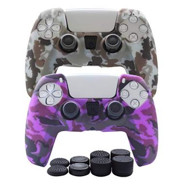 Imagem de Capa de silicone para controle PS5 Skin-Hikfly para controles de PS5 DualSense, capa antiderrapante para controle PlayStation 5 - 2 películas com 8 tampas de aderência para polegar (roxo, cinza)